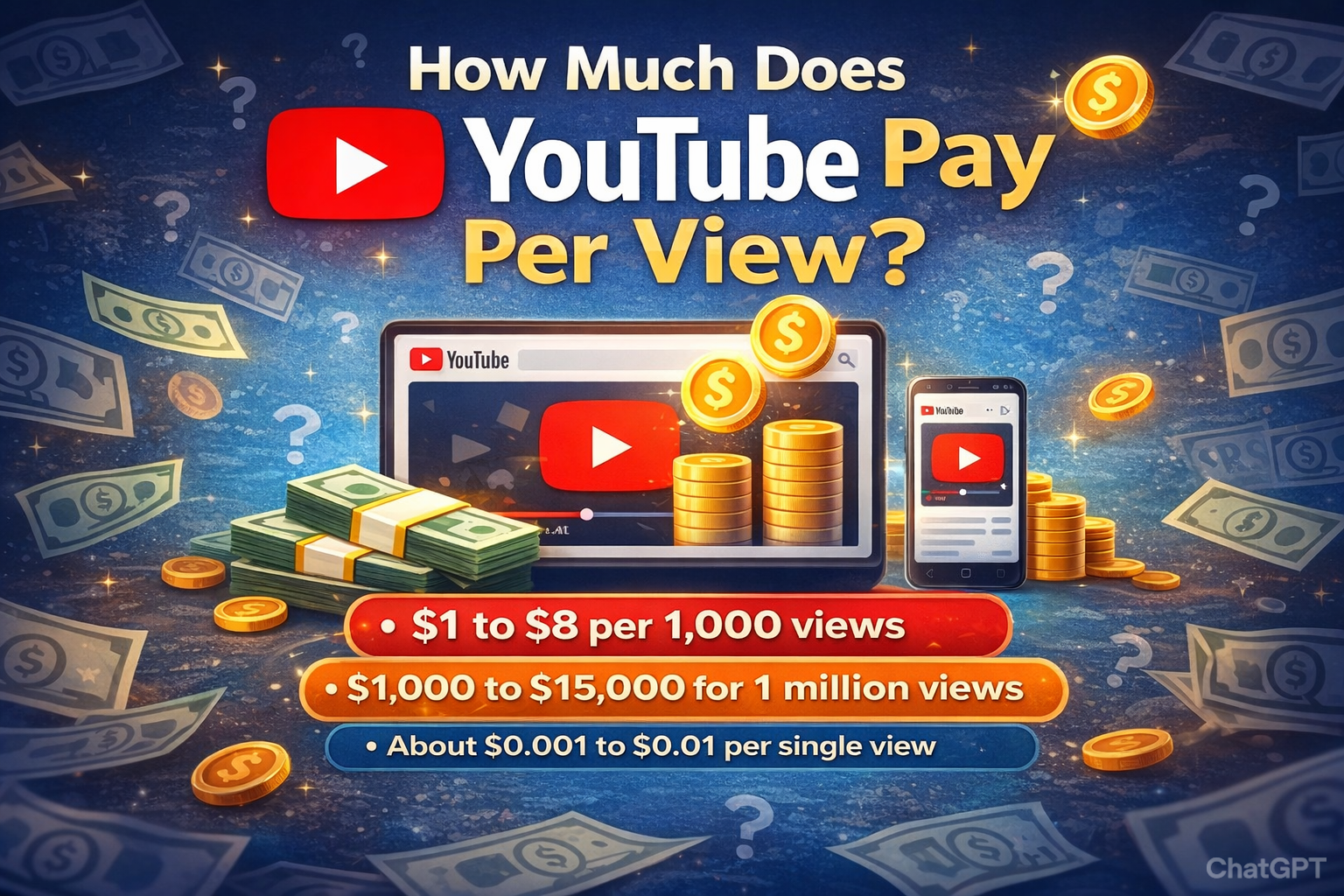 How Much Does YouTube Pay Per View, 1,000 & 1 Million Views in 2026 (Real USD Earnings)